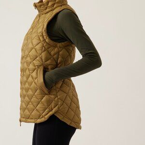 ATHLETA WHISPER FEATHERLESS PUFFER QUILTED VEST TAPESTRY GOLD XS P LAYERING